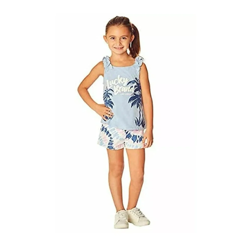 Lucky Brand Little Girl's Size 4‎ 2-Pc Outfit Set Tank Top Shorts Blue Tie Dye